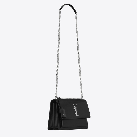 NWT!!! New! YSL Saint Laurent Sunset Medium YSL Crossbody Bag in Black Leather - Picture 12 of 16